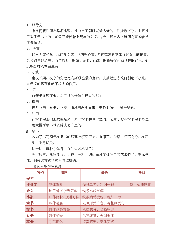浙美8下 10中国书法 教案