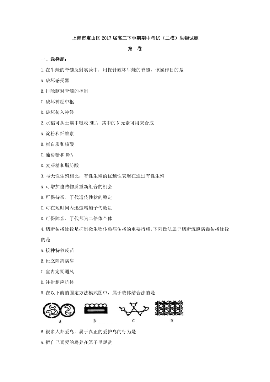 上海市宝山区2017届高三下学期期中考试（二模）生物试题