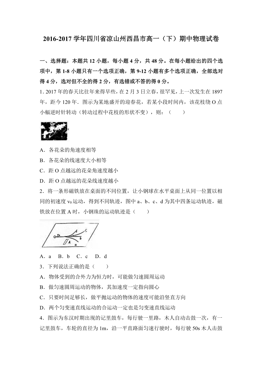 四川省凉山州西昌市2016-2017学年高一（下）期中物理试卷（解析版）