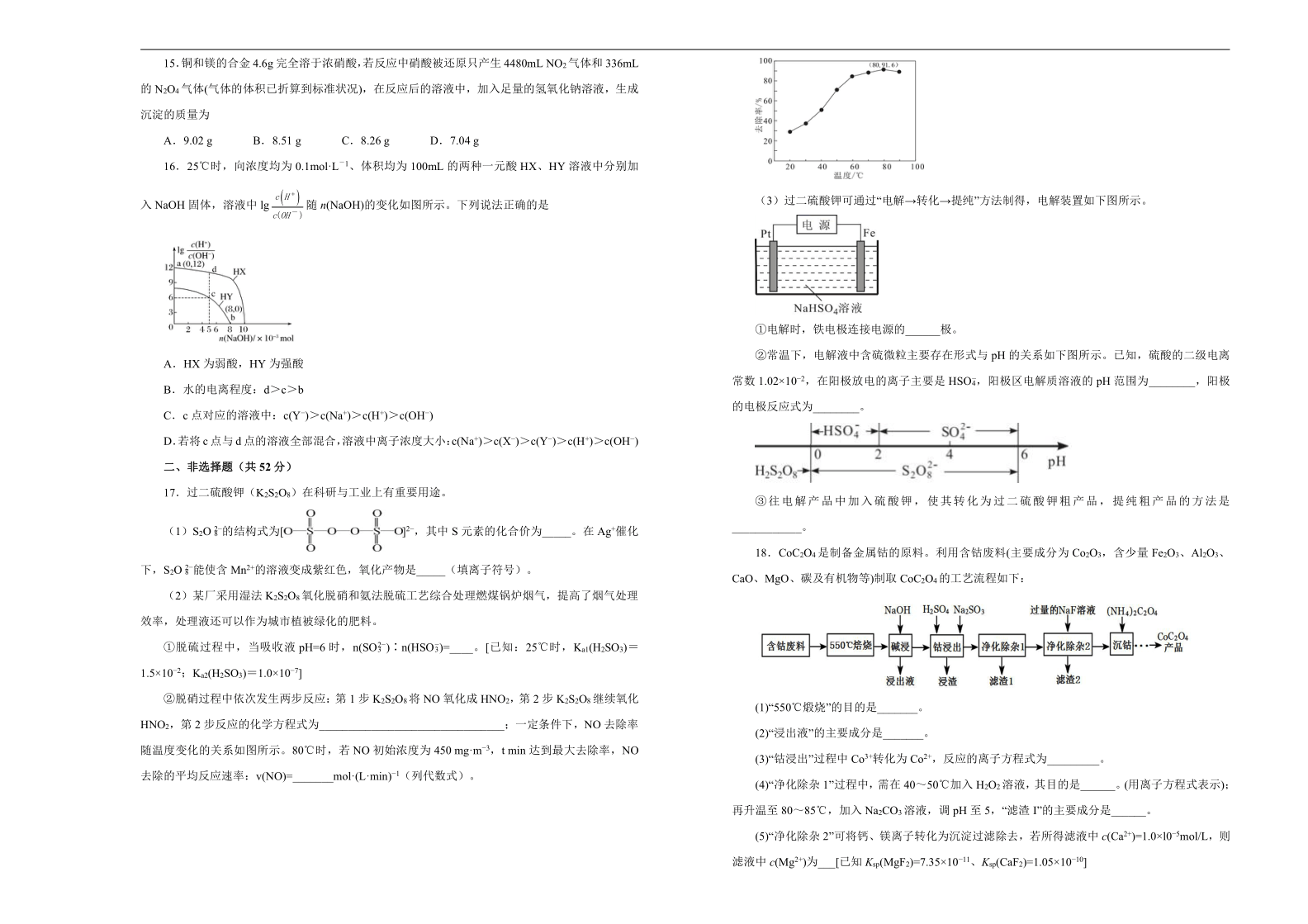 2021届高三入学调研试卷 化学（二）