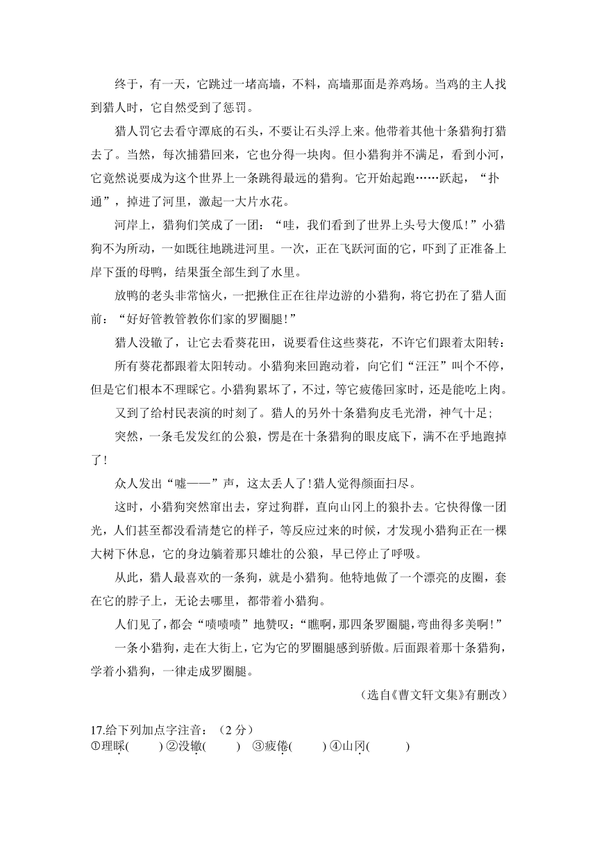 吉林省长春市农安县新农乡初级中学2015-2016学年七年级下学期学科竞赛语文试题