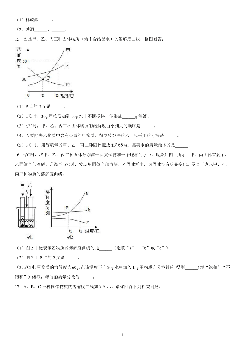 专题六物质的溶解强化训练（2）2020-2021学年仁爱版化学九年级（word版 含解析）