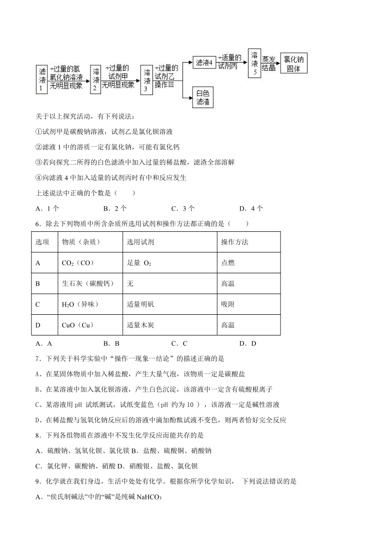 2020-2021学年九年级化学人教版下册第十一单元《盐  化肥》检测题（含答案）