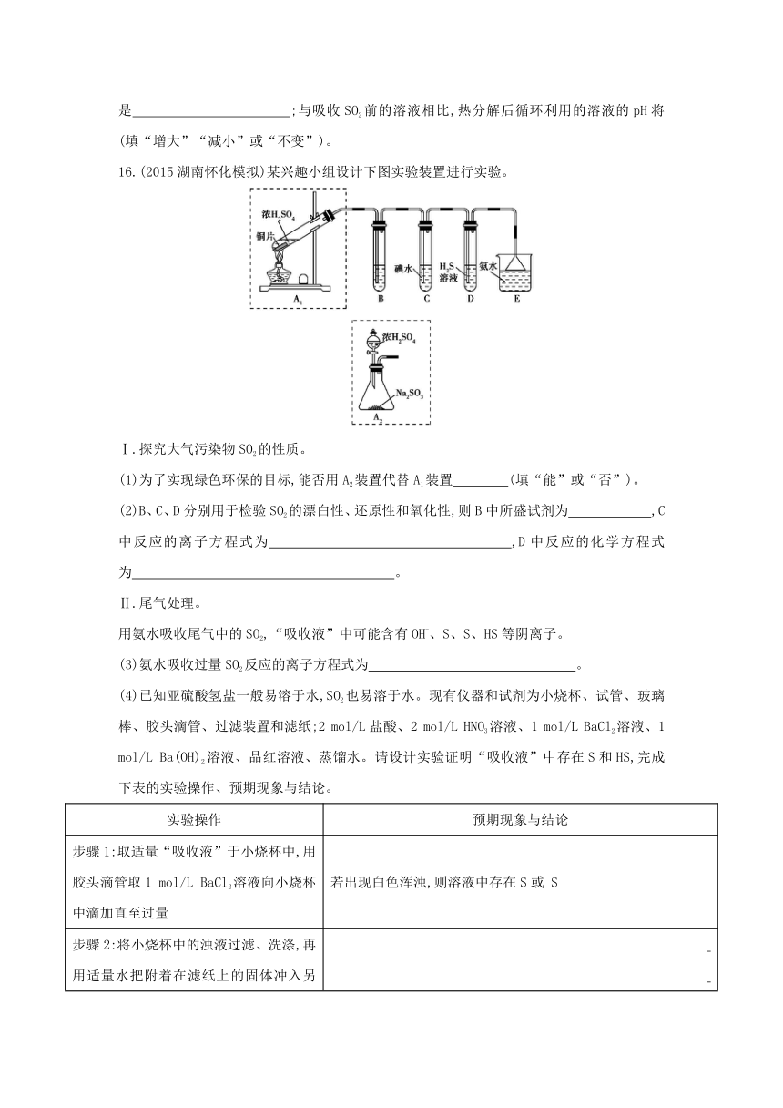 《3年高考2年模拟》2017课标版化学一轮训练：14硫及其化合物