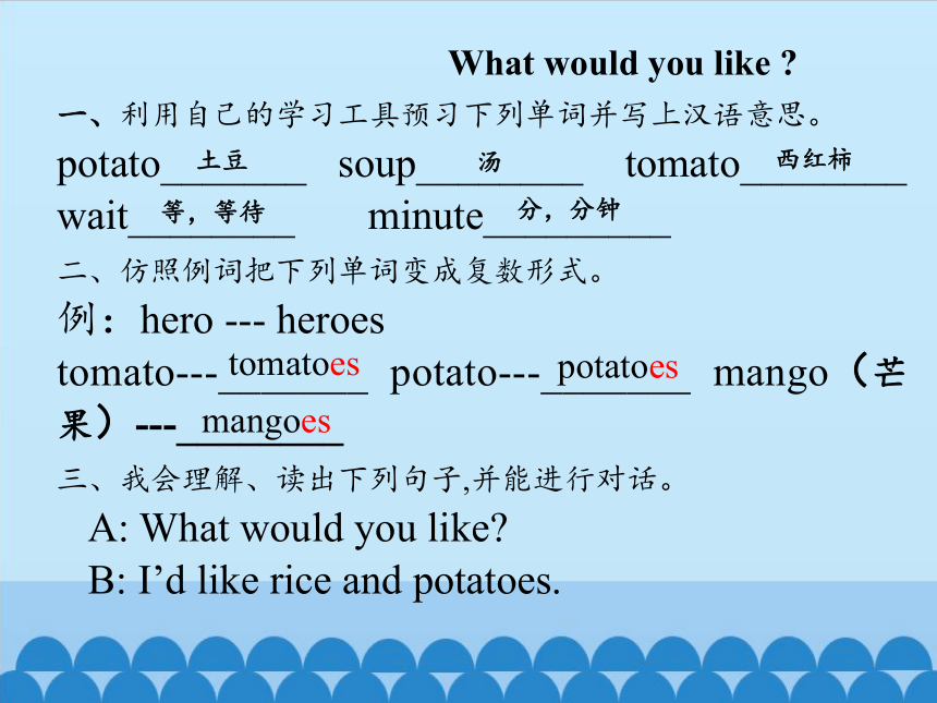 Unit 3 Restaurant Lesson 2 What would you like？ 课件 (共20张PPT)