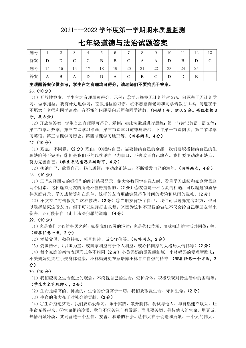 河北省保定市定州市20212022学年七年级上学期期末考试道德与法治试题