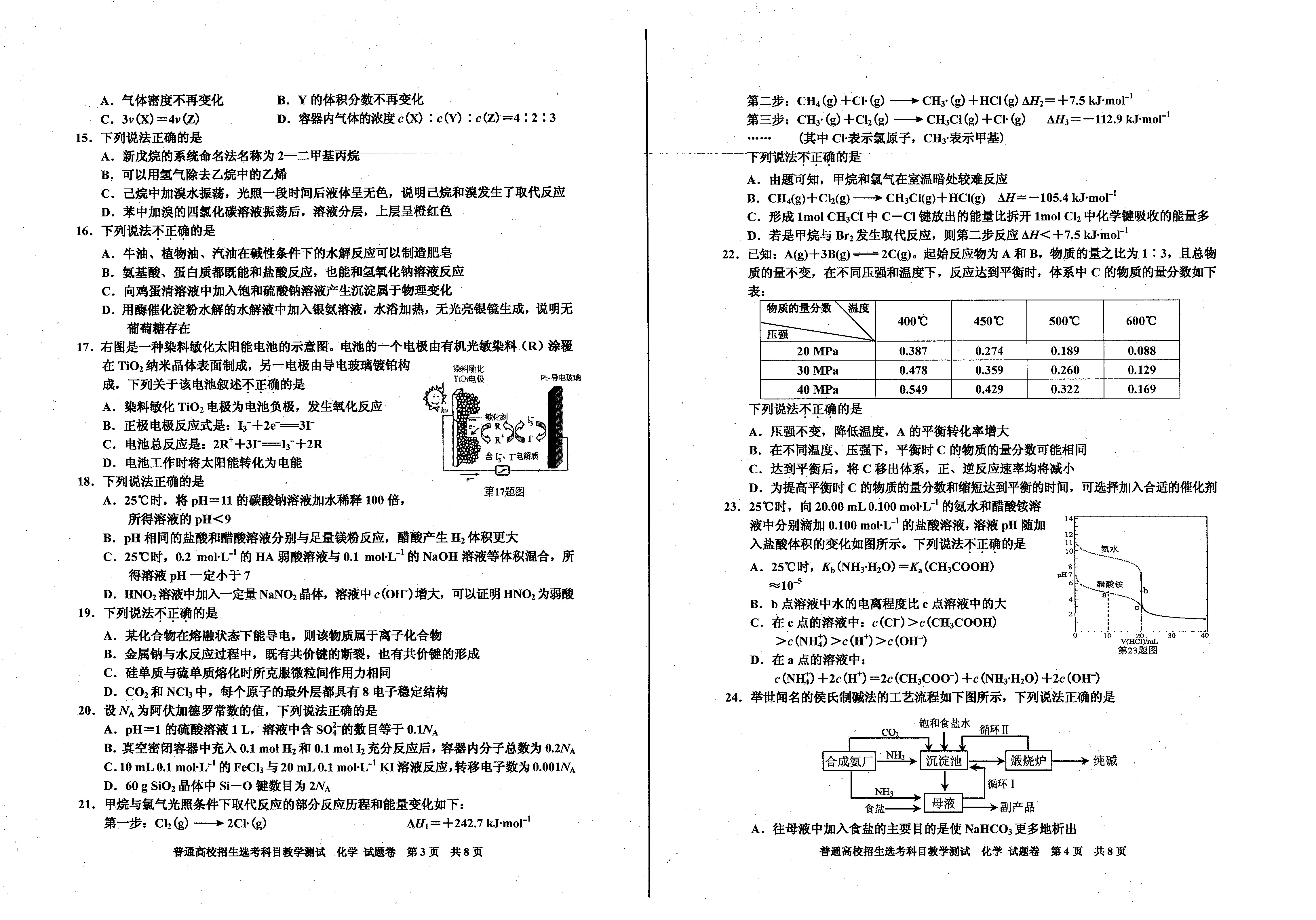 浙江省嘉兴、丽水市2019届高三选考科目3月联合测试化学试题（PDF版）