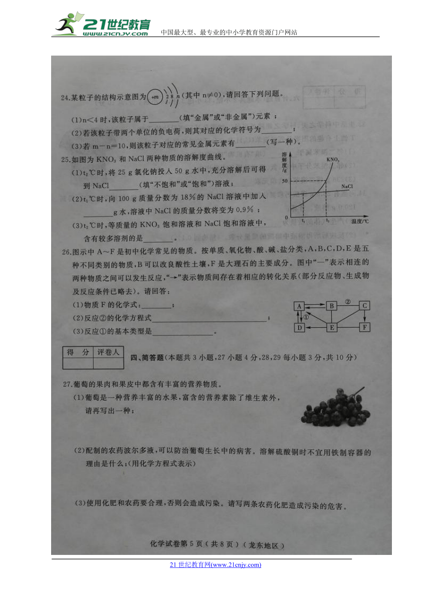黑龙江省龙东地区2018届九年级升学模拟大考卷（四）化学试题（图片版）