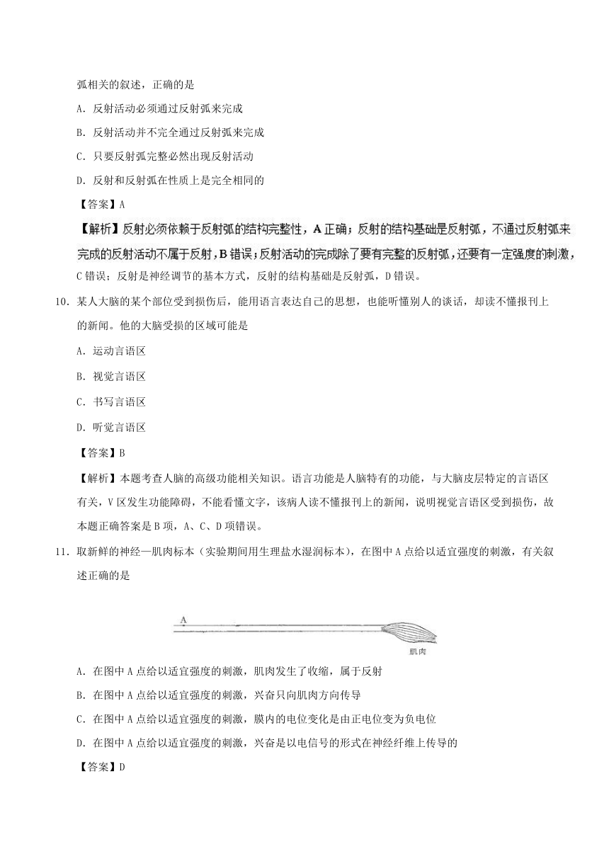 专题2.1通过神经系统的调节-课时同步2018-2019学年高二生物人教版必修3