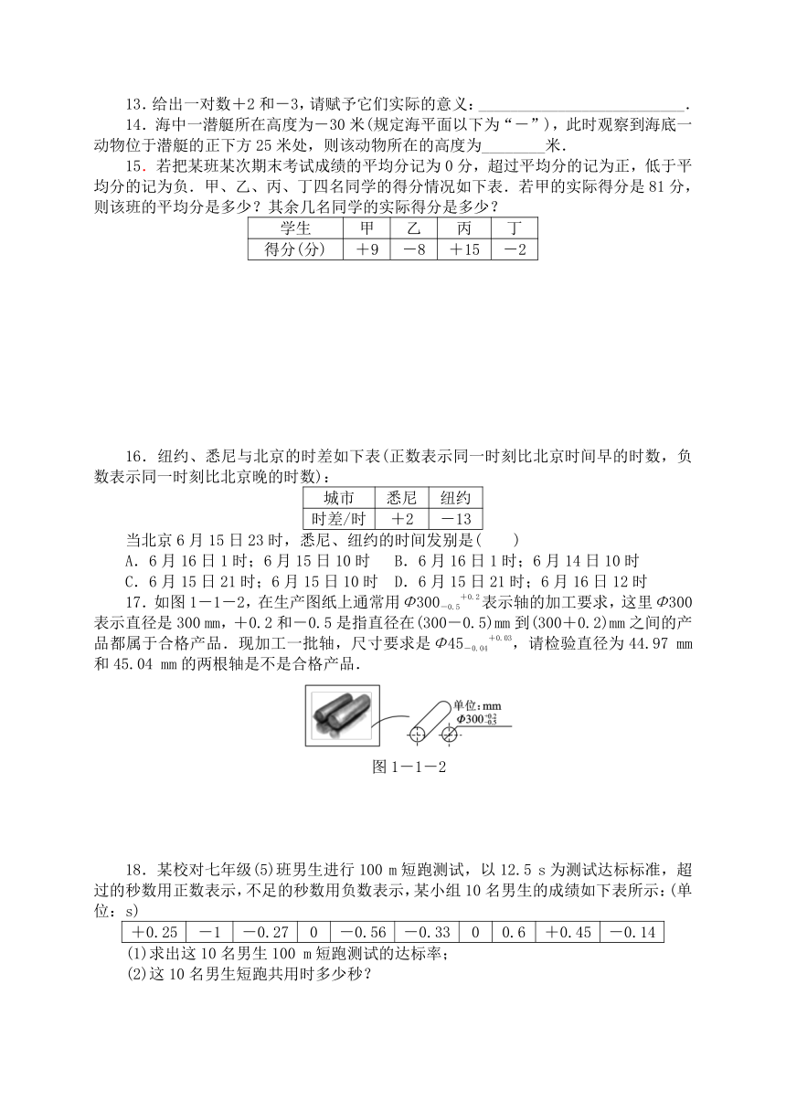 2018年秋人教版七年级数学上《1.1正数和负数》同步练习含答案