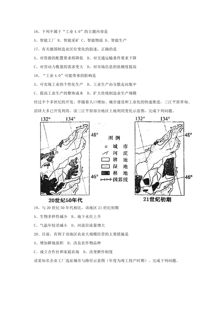 山东省烟台市2017-2018学年高二上学期期末考试地理试题 Word版含答案