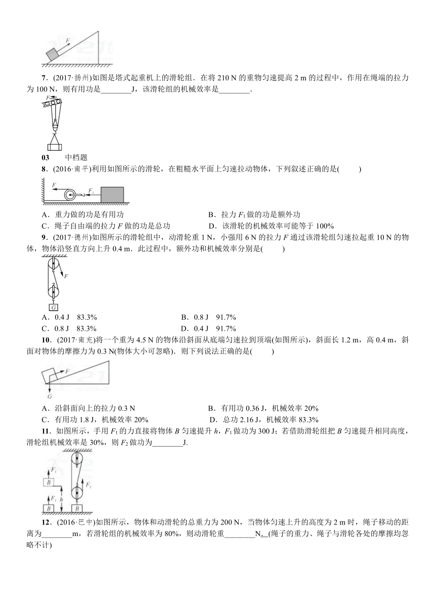 人教版物理八年级下册12.3  机械效率　课时精练