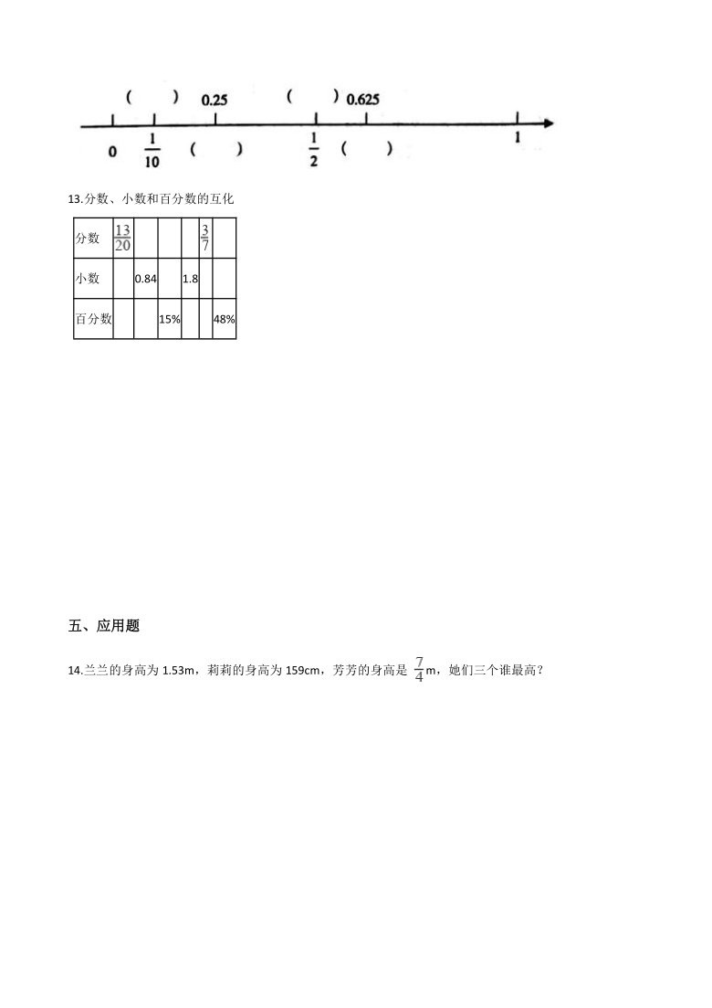 五年级下册数学试题一课一练-4.6分数和小数的互化 人教新版（含答案）