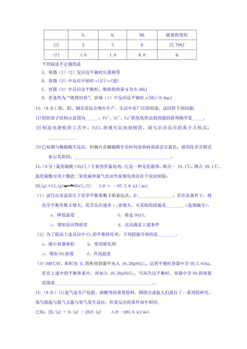 海南省农垦中学2017届高三培优（9）化学试题 Word版含答案