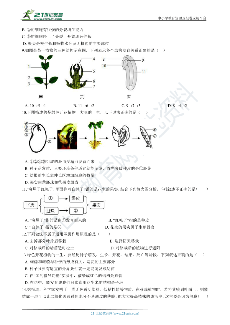 第三单元 生物圈中的绿色植物 单元检测（含答案）