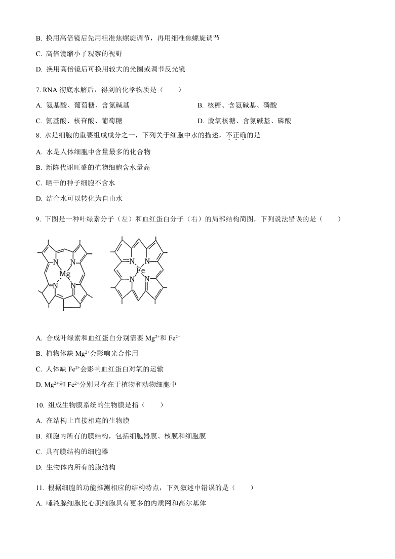 广西桂林市2020-2021学年高一上学期期末质量检测生物试题    含答案