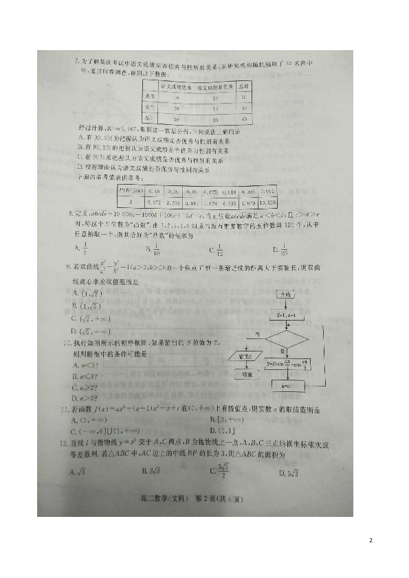 河北省沧州市2018-2019学年高二上学期期末考试数学（文）试题 扫描版