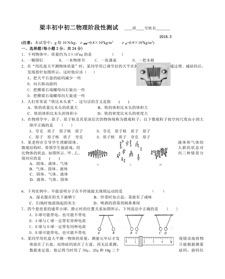 江苏省张家港市梁丰初中2017-2018学年八年级下学期阶段测试物理卷