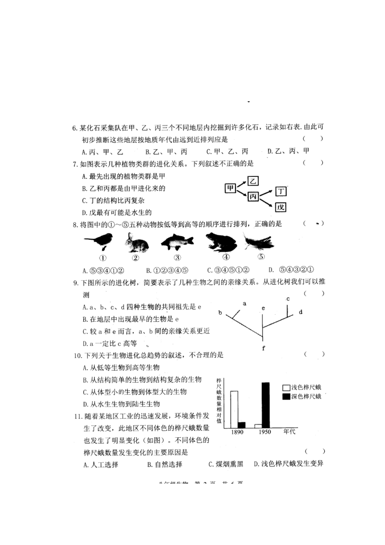 山东菏泽经济技术开发区2020--2021学年下学期第一次月考八年级生物试题（扫描版）（含答案）