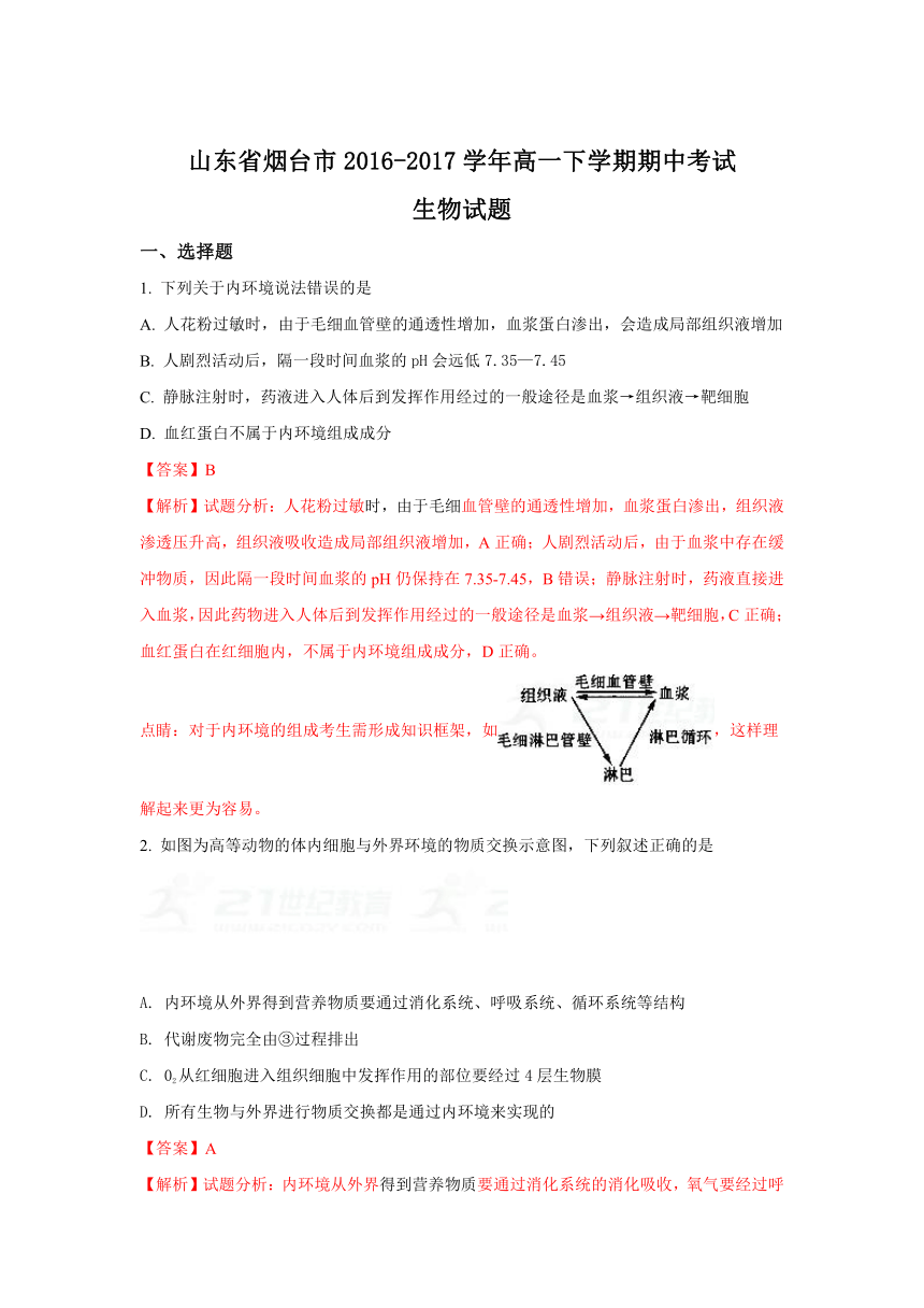 山东省烟台市2016-2017学年高一下学期期中考试生物试题【解析】