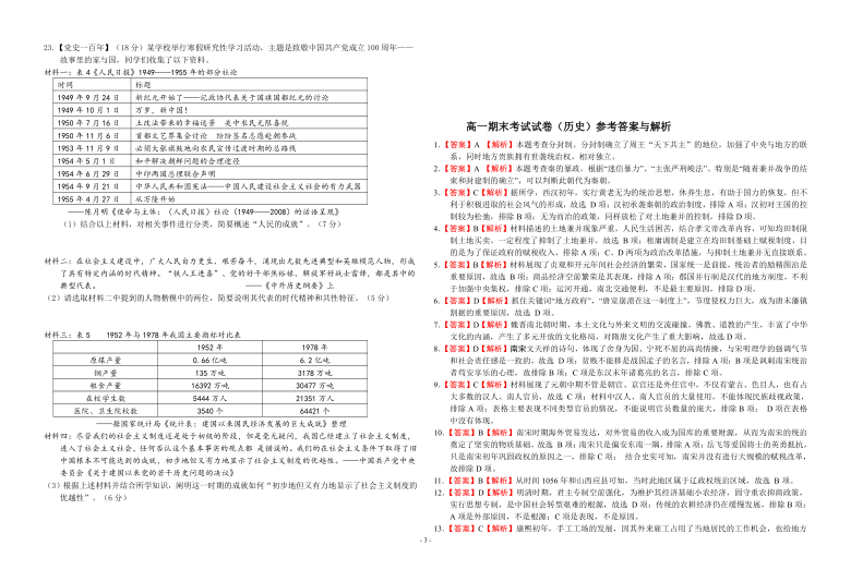 安徽省合肥滨湖寿春中学2020-2021学年高一上学期期末考试历史试题 Word版含解析