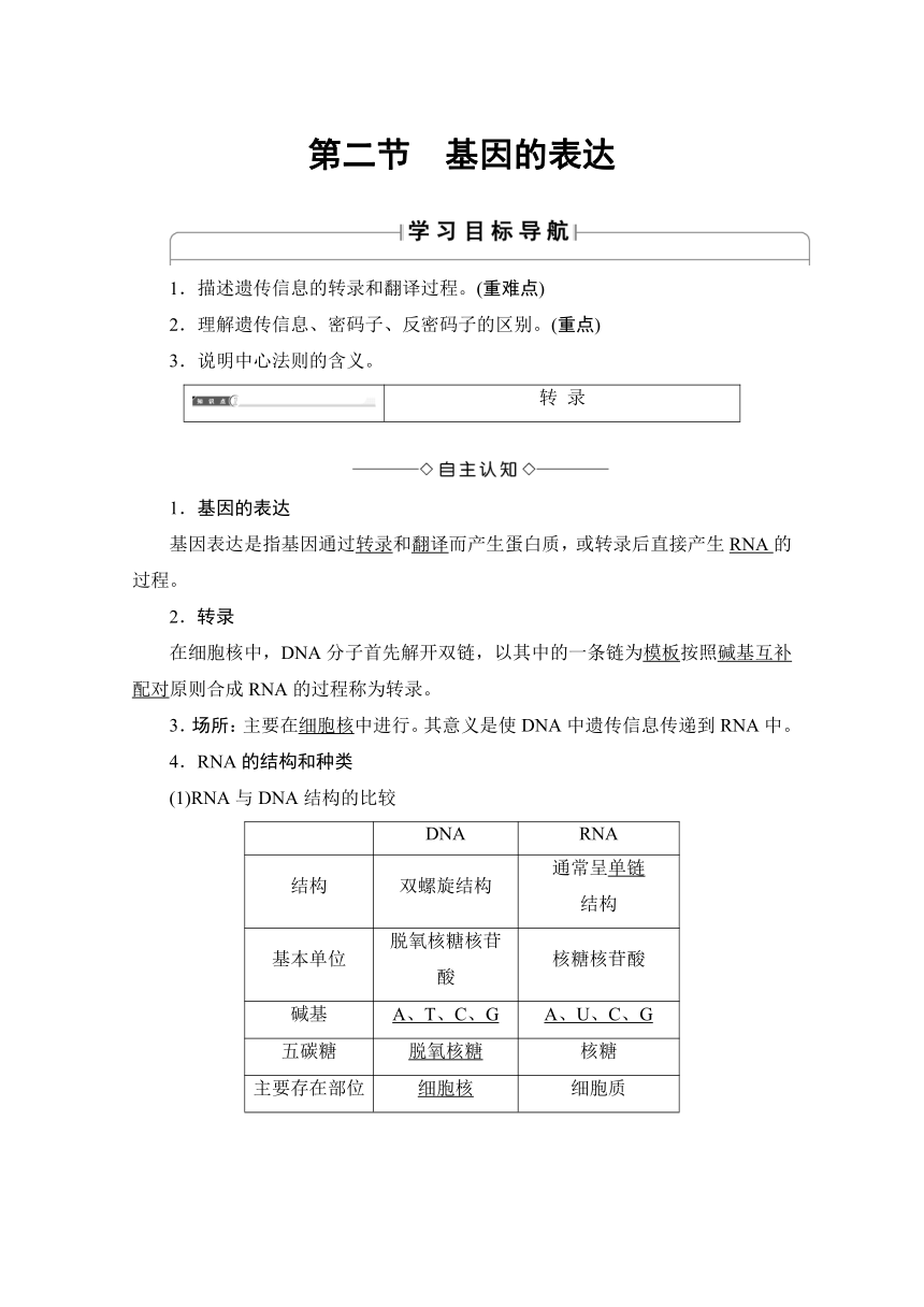 2016-2017学年高一生物必修二检测：第3单元第2章第2节基因的表达（中图版）(含解析)