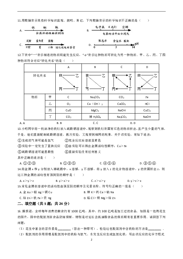 第2章 物质转化与材料利用 单元测试题（含解析）