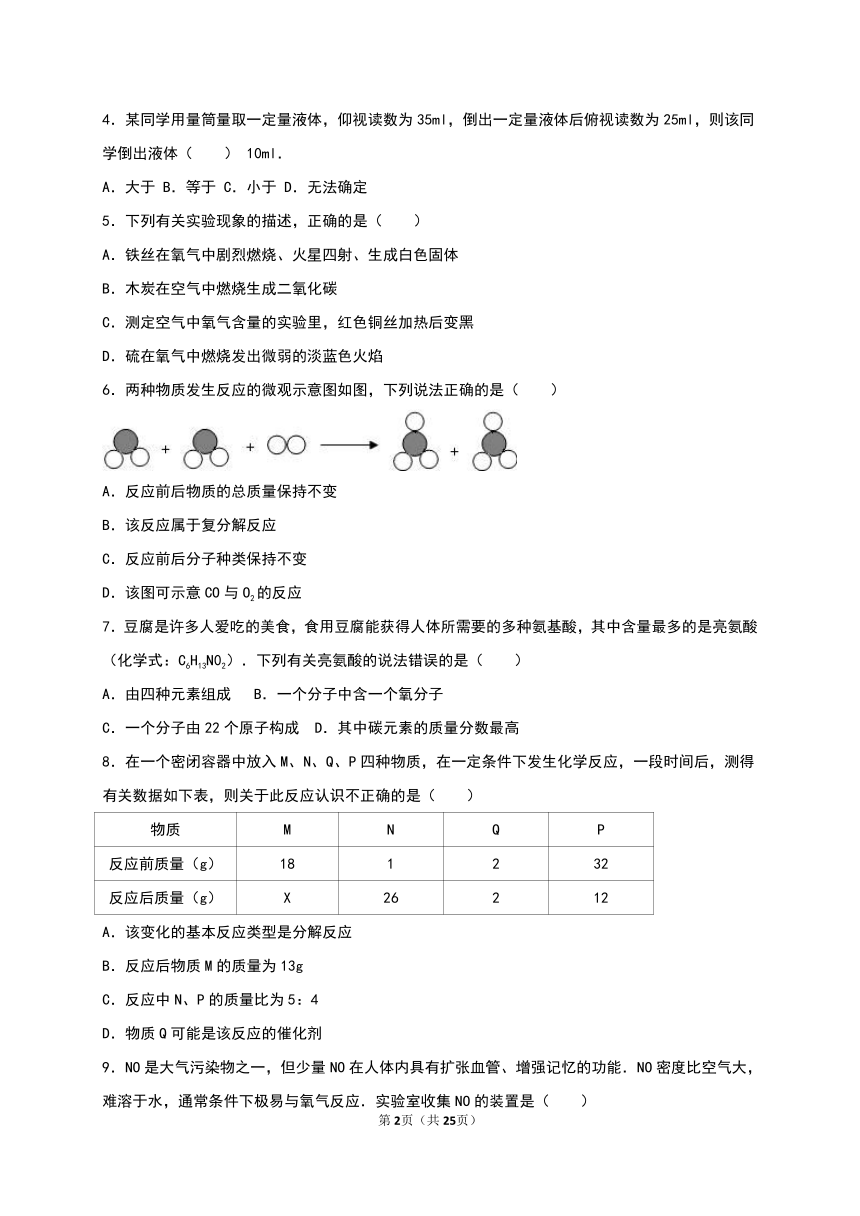 湖北省天门市拖市一中2016-2017学年九年级（上）期中化学试卷（解析版）