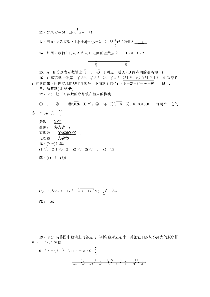 2017-2018学年浙教版七年级数学上册第3章实数检测题含答案