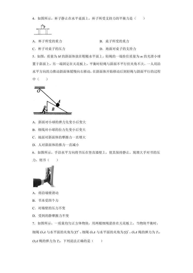 山东省济南中学2020-2021学年鲁科版（2019）必修第一册：4.3共点力的平衡 课时训练（含解析）