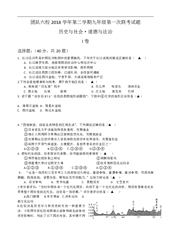 浙江省台州市温岭团队六校2018-2019学年第二学期九年级联考社会法治试卷（word版含答案）