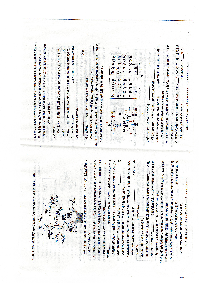 2020年内蒙古通辽市生物试题（PDF版含答案）