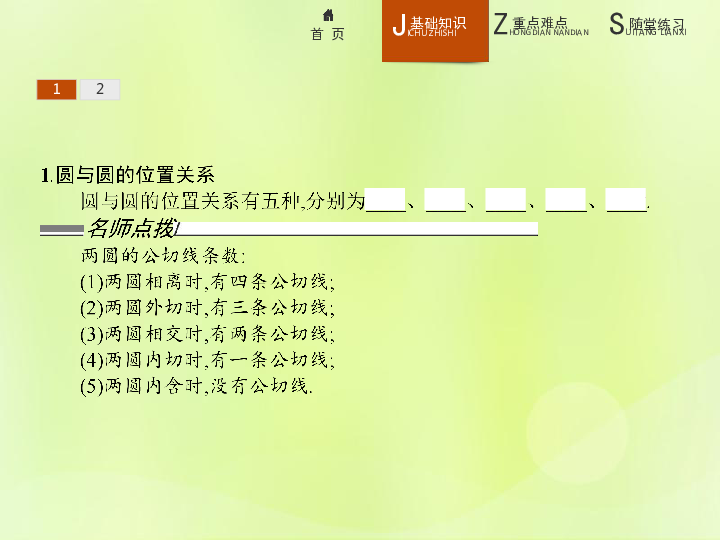 高中数学新人教A版必修2课件：第四章圆与方程4.2.2圆与圆的位置关系（20张）