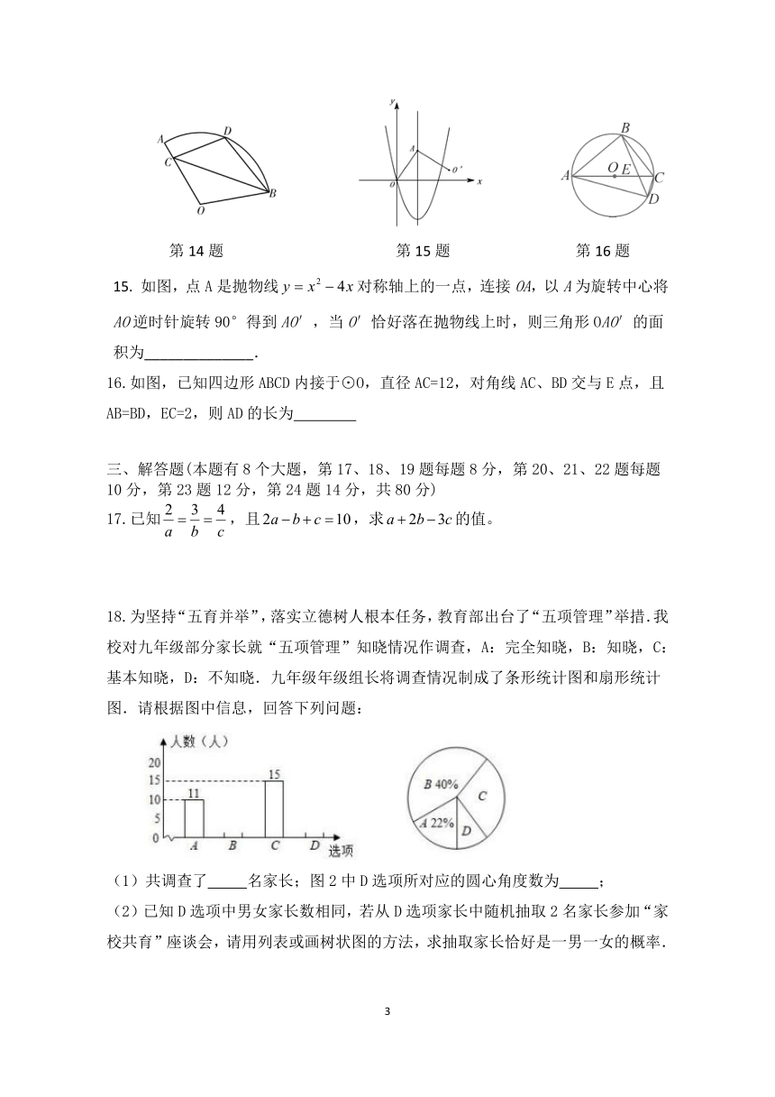 浙江省宁波市余姚市梨洲中学2022-2023学年第一学期九年级数学12月月考试卷（含答案）