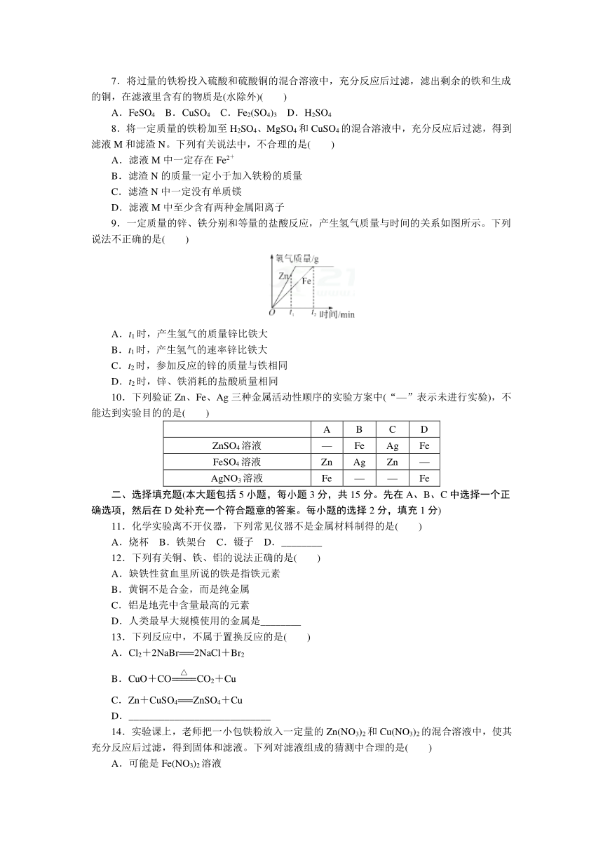 人教九年级化学下册：第八单元金属和金属材料检测卷（含答案）