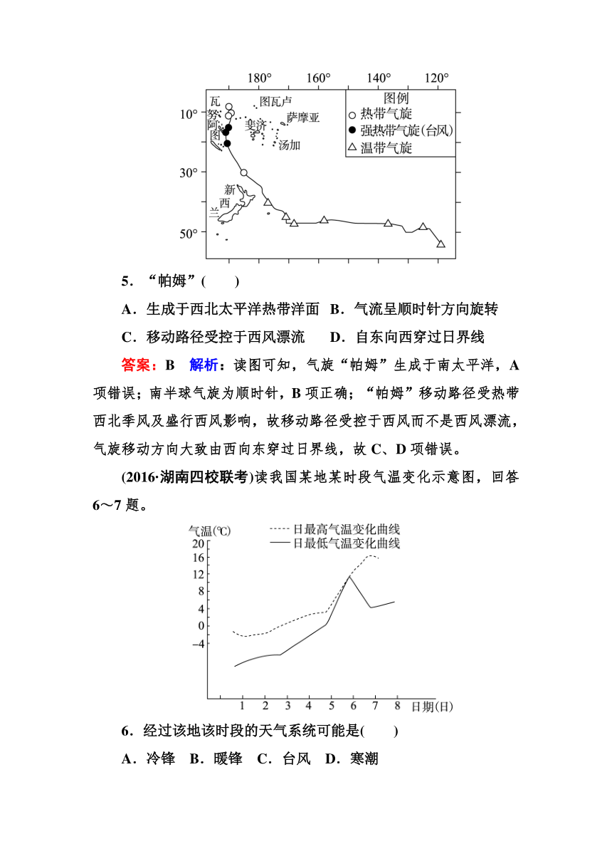 高考地理一轮教材复习之 专题课时作业8 常见天气系统（含答案解析）