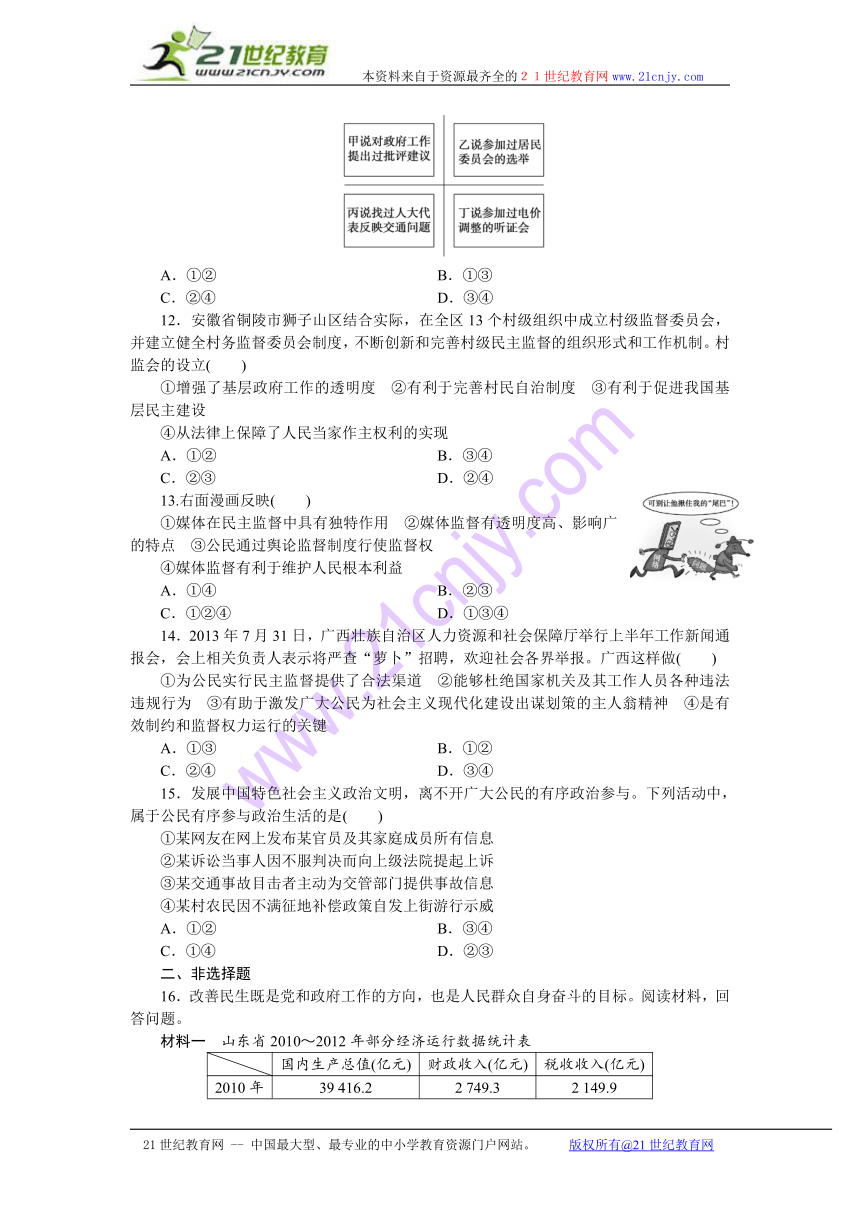 2014届高三政治二轮复习（四川专用）专题跟踪训练专题七公民的政治权利与政治参与 Word版含解析