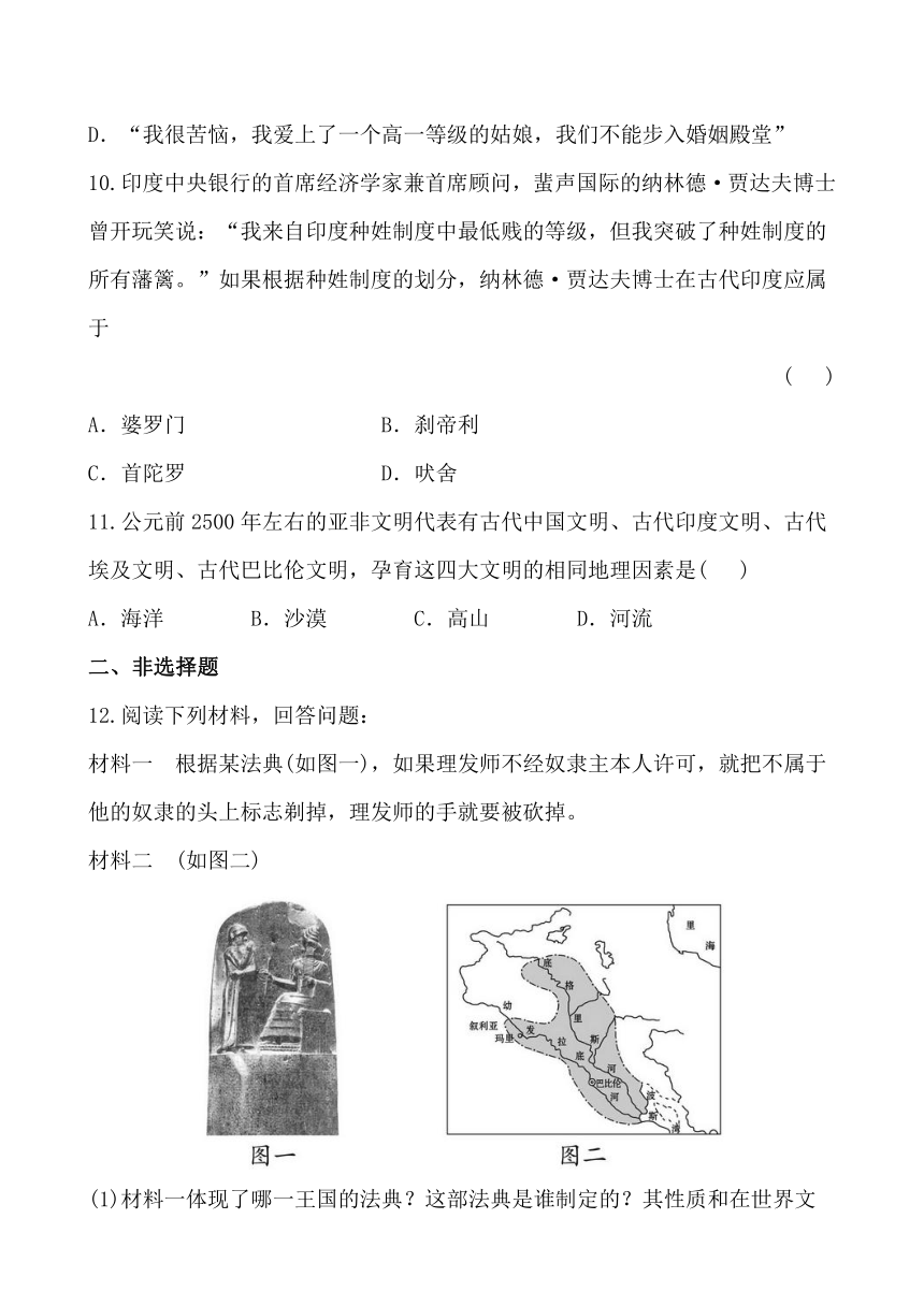 世界古代史 2.2上古亚非文明课时达标（川教版九年级上）