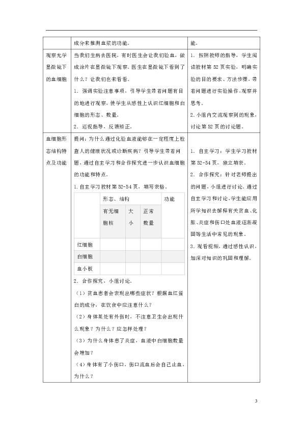 七年级生物下册4.4.1《流动的组织——血液》教案