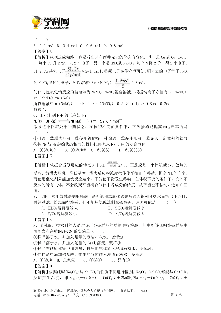 河南省罗山高中2016届高三化学二轮复习考点综合训练（有解析）：走进化学工业