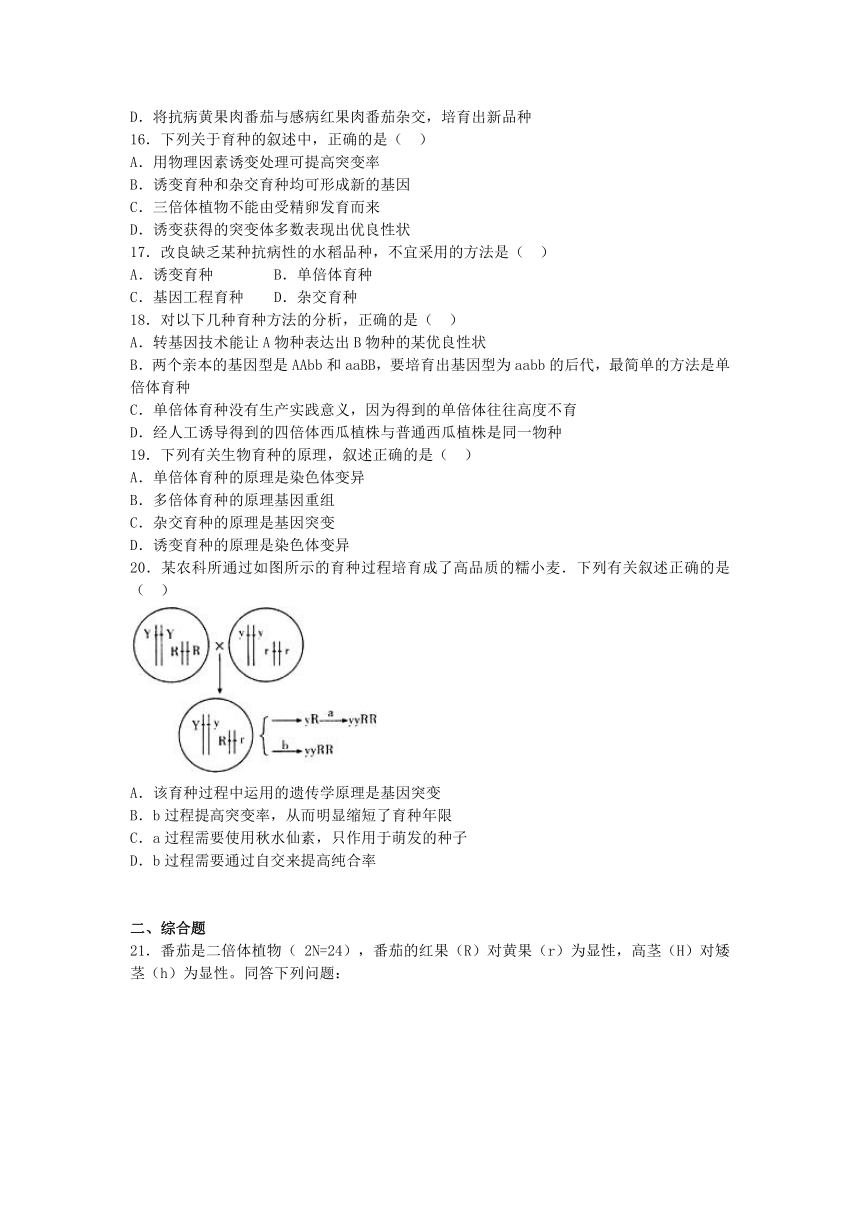 2015－2016学年高考生物复习同步单元练：人教版必修二 第六章《从杂交育种到基因工程》