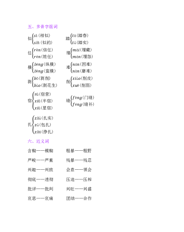 统编版六年级下册语文第四单元复习要点（共8页）