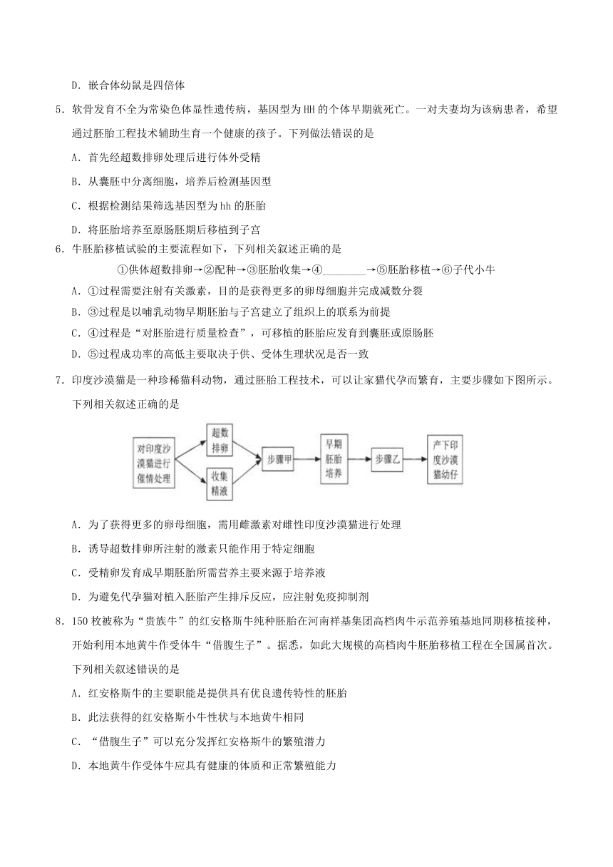 专题3.3胚胎工程的应用及前景-2017-2018学年高二生物人教版（选修3）含解析