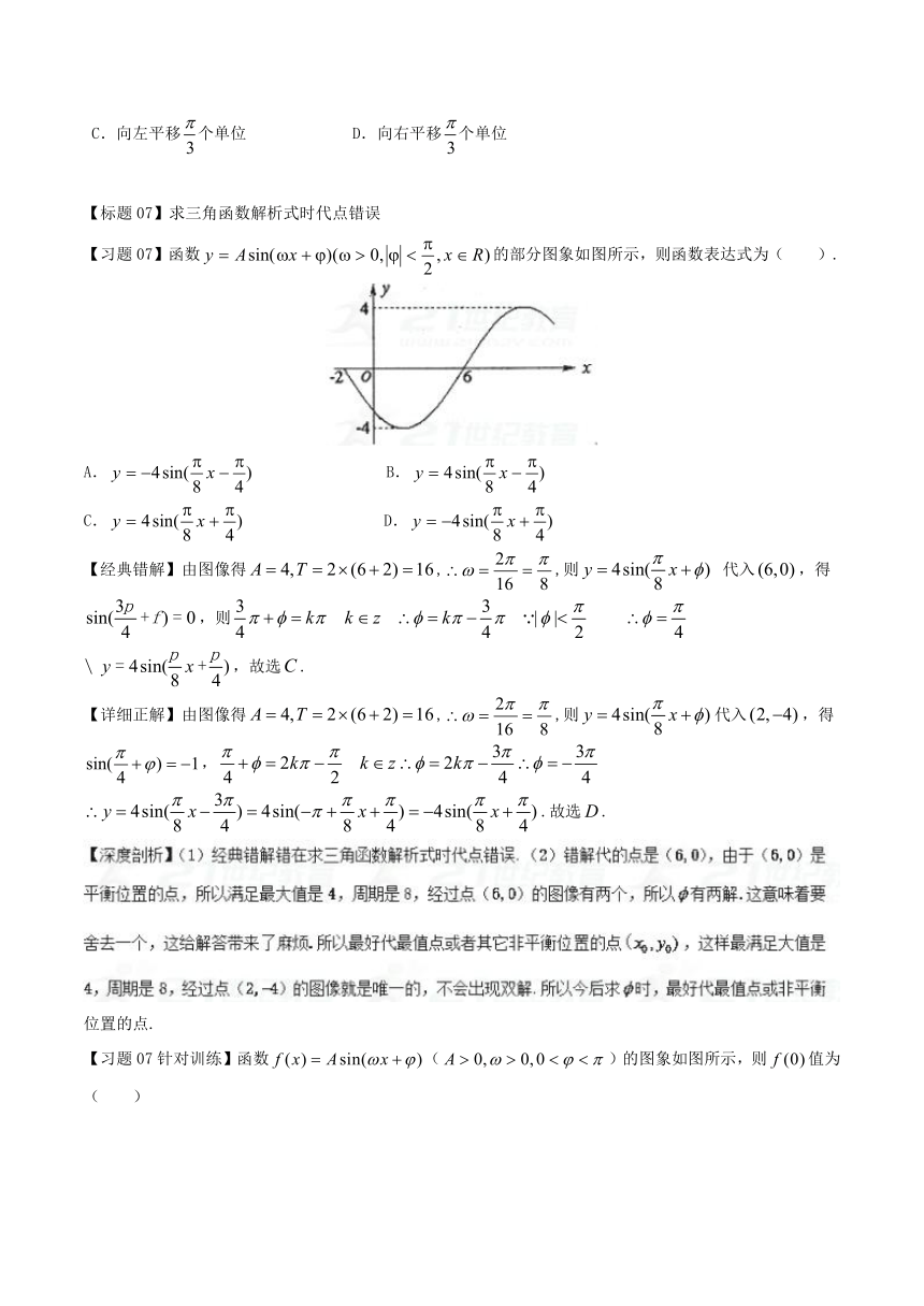 高中数学经典错题深度剖析及针对训练专题18三角函数的图像及性质