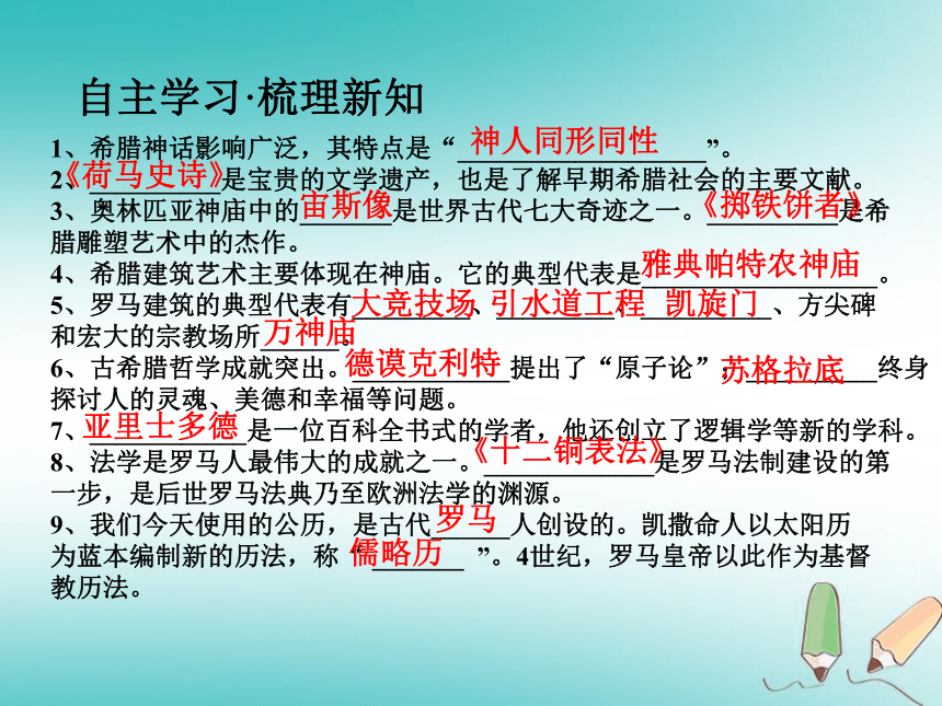 2018年秋九年级历史上册第2单元古代欧洲文明第6课希腊罗马古典文化 课件（17ppt）