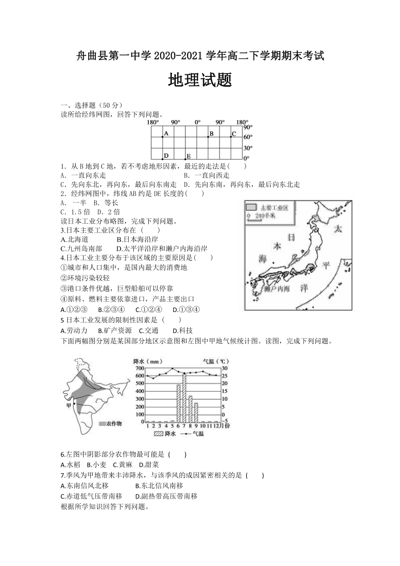 甘肃省舟曲县第一重点高中 21学年高二下学期期末考试地理试卷 Word版含答案 21世纪教育网