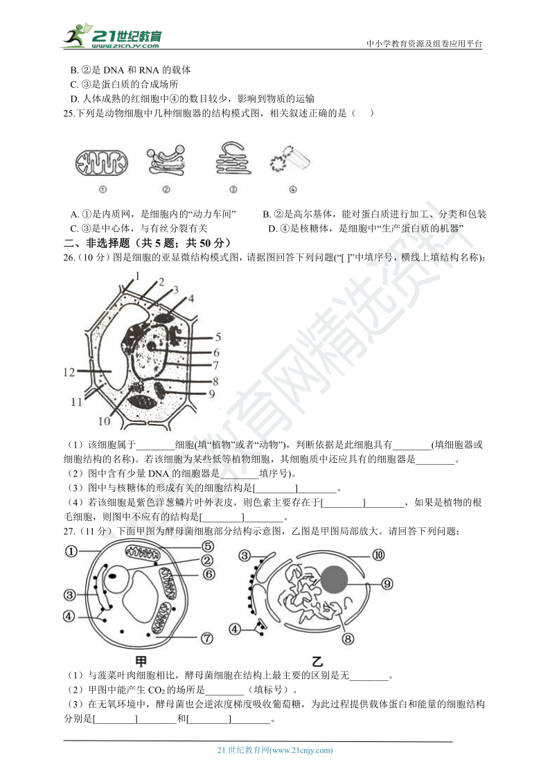 第三章 细胞的基本结构 单元测试（含解析）