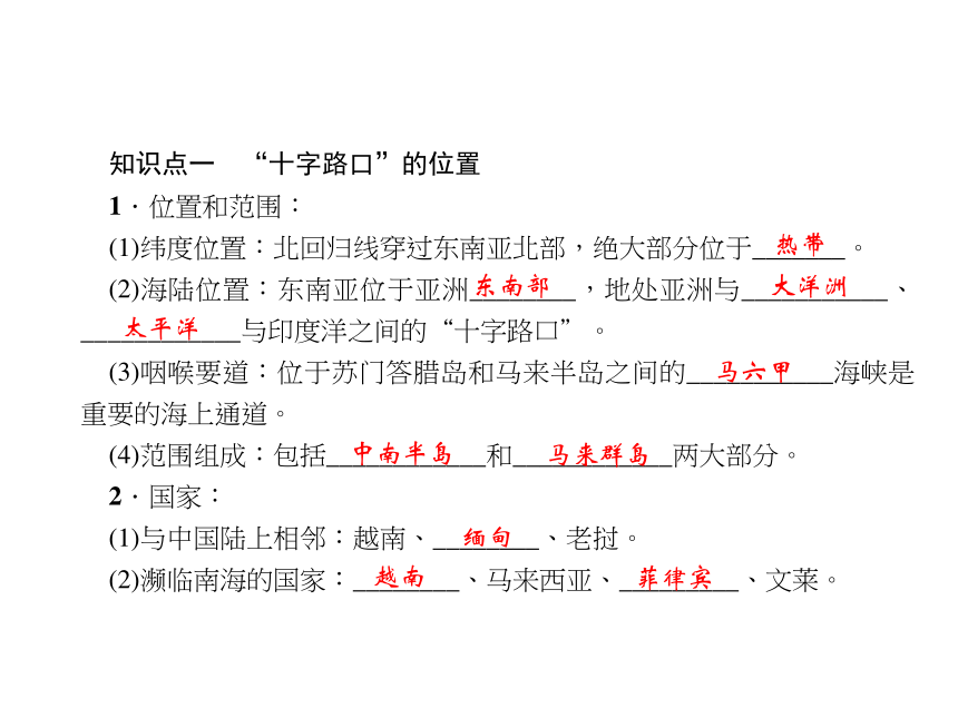 人教七年级下册地理习题课件：第七章第二节　东南亚 第一课时课堂训练(东南亚概况、气候)（共21张PPT）