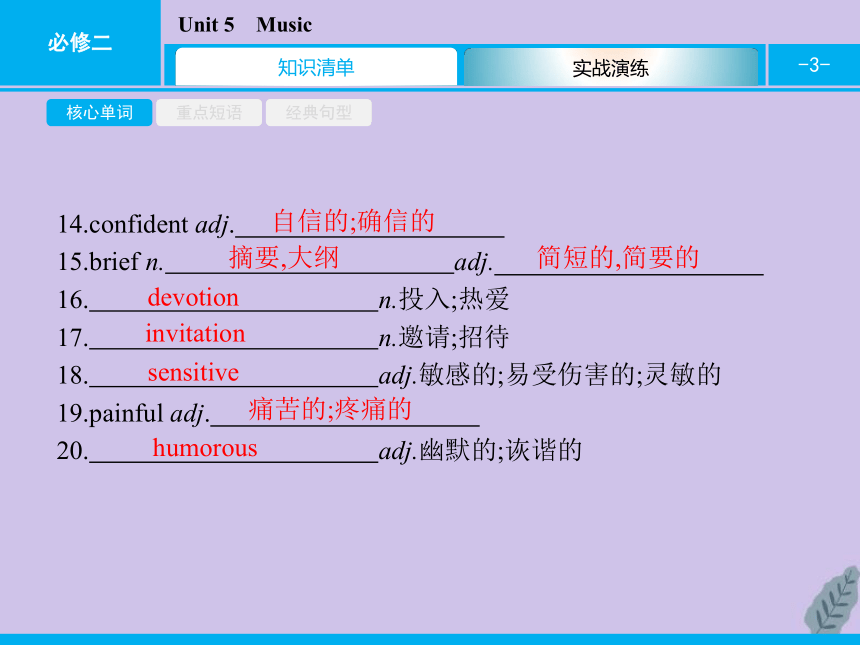 （广东专版）2020年高中英语学业水平测试复习基础梳理Unit5 Music 课件（15张ppt）新人教版必修2