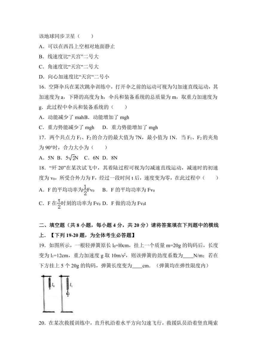 2017年四川省普通高中学业水平物理试卷 Word版含解析